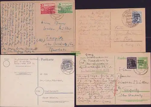 B16871 4x Postkarte SBZ Provinz Sachsen 1946 Bad Schandau 1948 Halle Saale Radeb