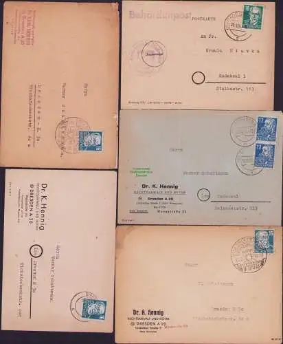 B16872 5 Belege SBZ / DDR Dresden 1949 1950 3x Brief mit Inhalt Rechtsanwalt Ehe