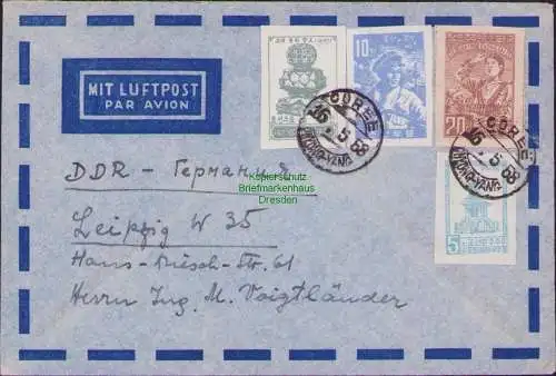 B16896 Brief Pjöngjang VDR Korea 1958 Bedarfsbrief Botschaft n. Leipzig DDR GDR