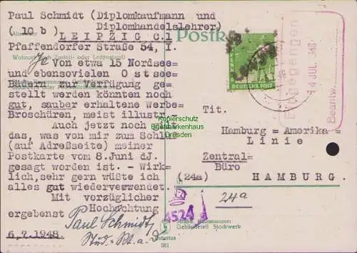 B16922 R-Brief SBZ Bezirk 27 Leipzig britische Zensur 4524 nach Hamburg