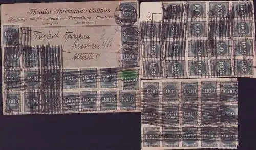 B16946 Deutsches Reich Cottbus Infla 1923 Massenfrankatur teils auf extra Papier