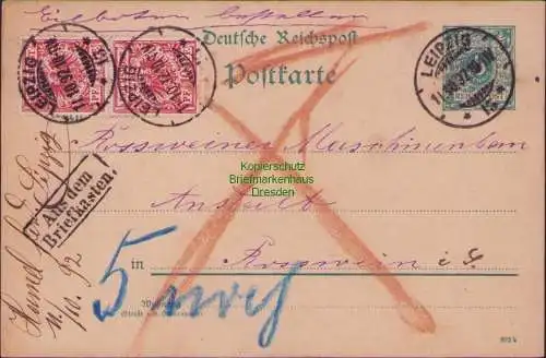 B16772 DR Deutsches Reich Ganzsache Leipzig Eilboten Aus dem Briefkasten 1892