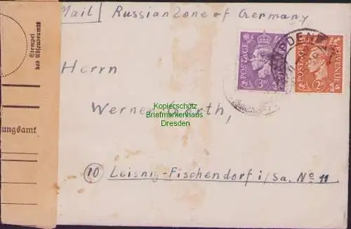 B16768 Brief Großbritannien 1948 nach Leisnig Fischendorf beschädigt, amtlich