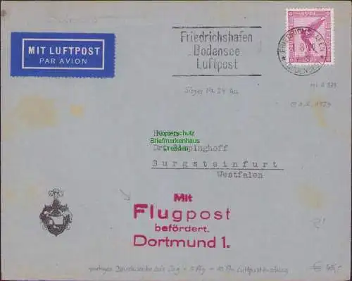 B16762 DR Deutsches Reich 1929 Brief Luftpost Friedrichshafen Mit Flugpost beför