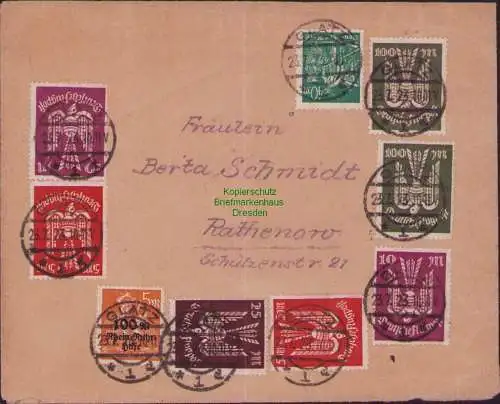 B16827 Brief DR Infla Luftpostmarken Glatz 23.7.23 nach Rathenow