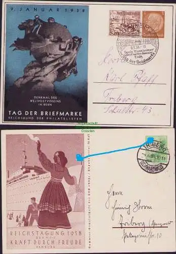 B16813 2x Ganzsache DR Deutsches Reich Tag der Briefmarke 1938 Mannheim Triberg