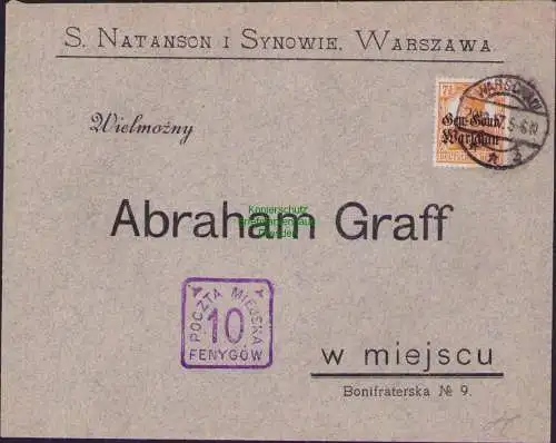 B16808 Brief Stadtpost Warschau 1917 10 Fenygow Stempel Poczta Miejska