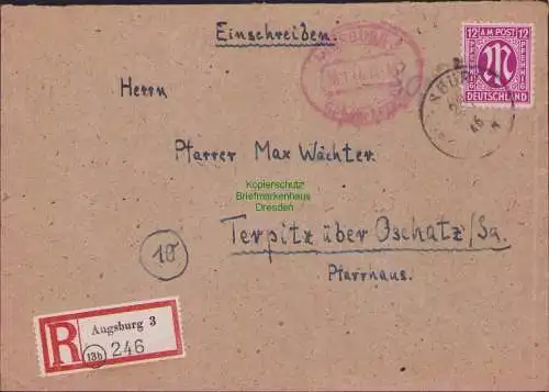 B16866 AM Post Brief Einschreiben Gebühr bezahlt Augsburg nach Terpitz über Osch