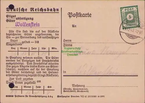 B16939 SBZ Ostsachsen 57a Deutsche Reichsbahn Eilgutkarte 24.12.45 Weihnachten