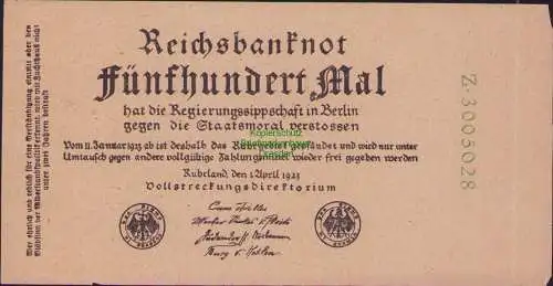 B16753 Banknot 500 Mal Separatistische Propaganda Rheinland Ruhrland 1923