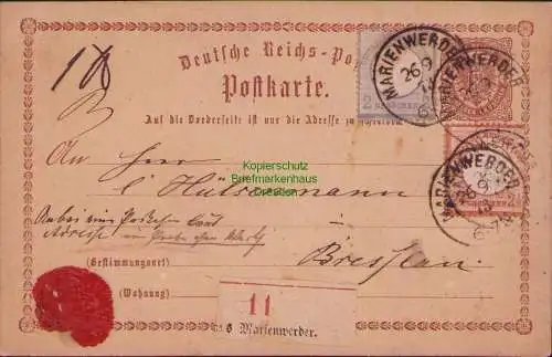 B16950 Zusatzfrankatur auf Ganzsachenkarte ½ Gr. Braun Marienwerder nach Breslau