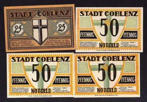 85809 Notgeld Coblenz 4 Scheine 1921