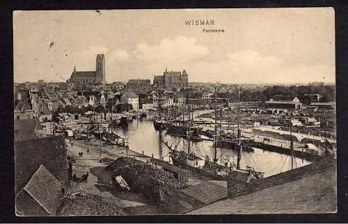 84786 AK Wismar 1912 Panorama Hafen Bahnanlagen Gleise Lagerhaus