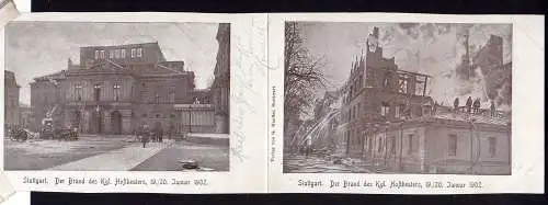 82785 Klapp Ansichtskarte Stuttgart Brand des Kgl. Hoftheaters januar 1902 Feuerwehr