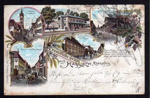 81991 AK Haßloch Rheinpfalz Litho 1898 Bahnhof Schule Mittlere Langgasse