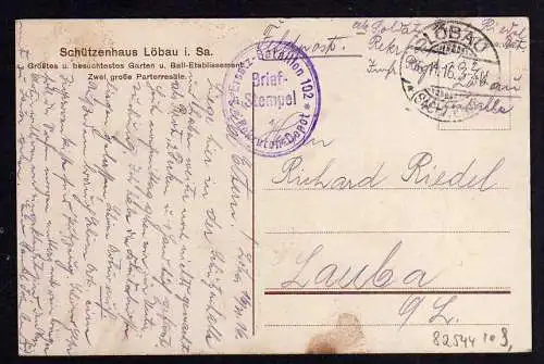 82544 AK Löbau Schützenhaus 1916 Feldpost Rekrutendepot Ball Etablissemant