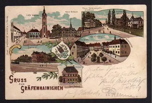 81658 AK Gräfenhainichen um 1900 Litho Bahnhof Postamt Neue Schule Krankenhaus