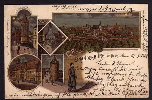 81622 AK Brandenburg bei Nacht Litho 1901 Postamt Nachtwächter Rathaus