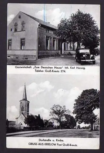 81252 AK Krielow 1941 Groß Kreutz Gastwirtschaft Zum dt. Hause Dorfstraße Kirche