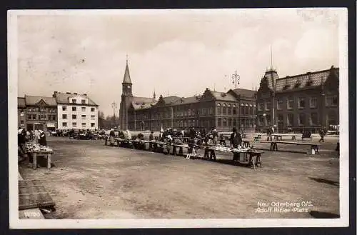 73157 Ansichtskarte Neu Oderberg Schlesien Markt A. Hiller Platz 1940