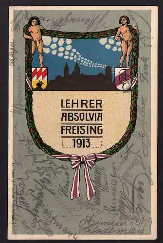 73252 AK Lehrer Absolvia Freising 1913 Künstlerkarte Studentika