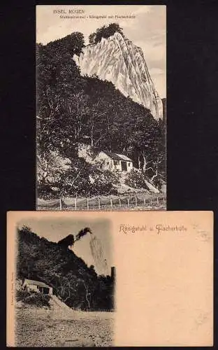 71482 2 Ansichtskarte Insel Rügen Stubbenkammer Königstuhl mit Fischerhütte 1900