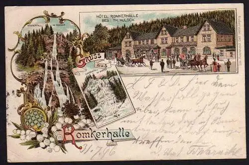 65364 AK Romkerhalle Oker Litho Hotel 1896 Wasserfall