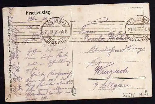 65505 AK Künstlerkarte Friedenstag 1918 Karl Huber Ulm