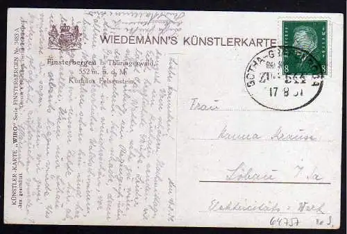 64757 AK Finsterbergen Kurhaus Felsenstein 1931