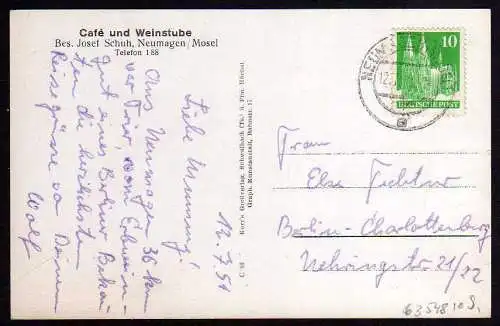 63548 AK Neumagen Mosel Dhron 1951 Cafe Weinstube Josef Schuh