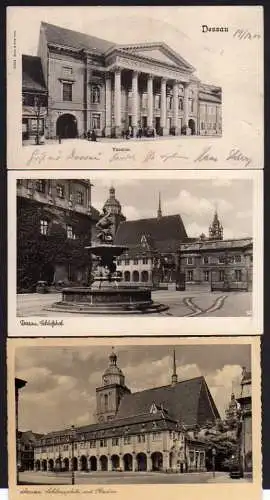 51545 3 Ansichtskarte Dessau Theater 1900 Schlossplatz Buden 1939 Brunnen Schlosshof 1944