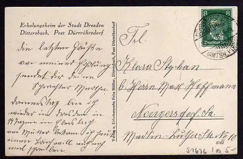 51676 AK Dittersbach Post Dürrröhrsdorf Schloss 1928