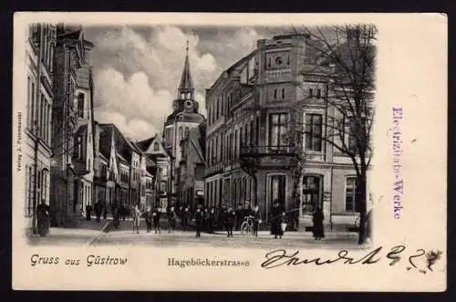 48372 Ansichtskarte Güstrow 1901 Hageböckerstrasse Stempel Electrizitäts-Werke