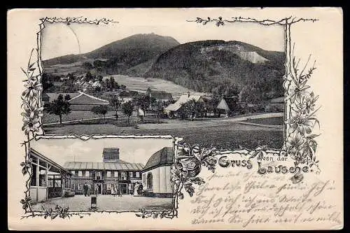 36671 Ansichtskarte Gruss von der Lausche mit Gasthaus Waltersdorf nach Zittau 1905