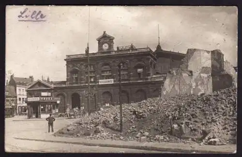 36782 Ansichtskarte Lille Nordbahnhof 1916 Feldpost zerstörtes Haus Ruine Rijsel