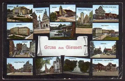36594 Ansichtskarte Giessen Gießen Feldpost 1917 14 Bilder mit Bahnhof Uni Theater …