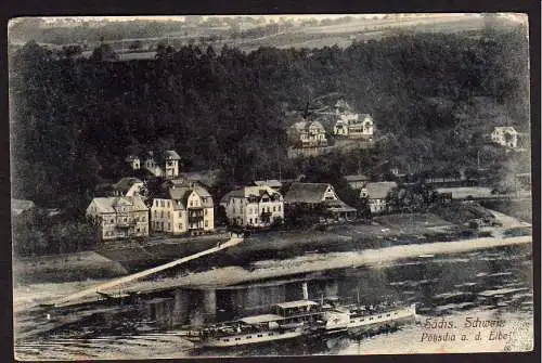 36978 Ansichtskarte Sächsische Schweiz 1918 Pötzscha a. d. Elbe Stadt Wehlen