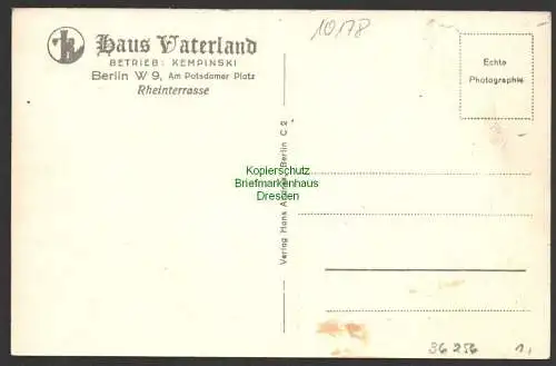 36256 AK Haus Vaterland Rheinterasse um 1935