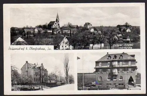 29488 AK Bräunsdorf b. Oberfrohna Schule Rathaus Kirche Limbach-Oberfrohna