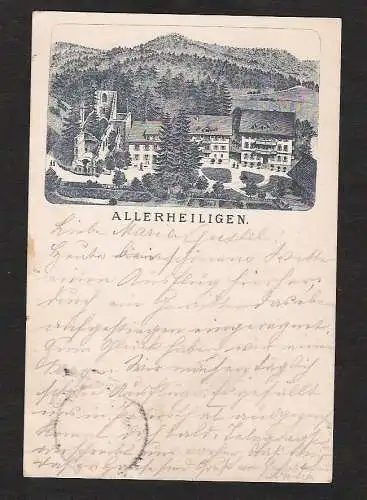 21796 Ansichtskarte Kloster Allerheiligen Schwarzwald mit Ruine Federlitho 1896