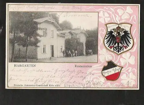 21938 AK Hargarten Restauration Wappen Prägekarte Adler , gelaufen