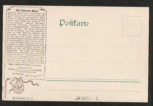 21824 Ansichtskarte Ein Tausend Mark Schweizerische Unfall Versicherungs AG Winterthur 1903
