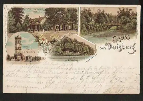 22035 AK Litho Duisburg  Wald Restaurant Monning Wasserthurm Kaiserberg 1897