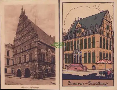 170490 2 AK Bremen um 1920 Künstler Steinzeichnung Schüttling Stadtwage