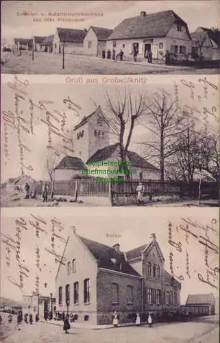 170036 AK Großwülknitz Köthen Anhalt 1914 Schule Kolonialwarenhandlung