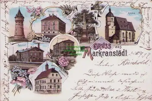 170018 AK Litho Markranstädt 1897 Wasserturm Amtsgericht Bahnhof Postamt Kirche