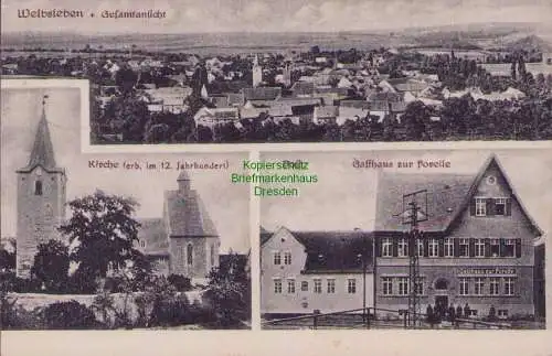 170033 AK Welbsleben Arnstein Kirche Post Gasthaus zur Forelle 1919 Gebirgskreis
