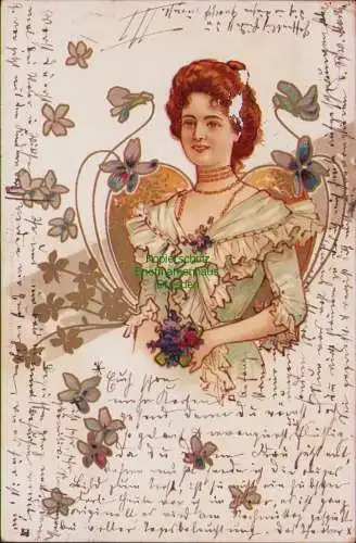 152796 Ansichtskarte Piestany Pöstyen Slovakei 1901 Litho Künstlerkarte Frau Jugendstil