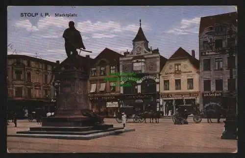 150365 AK Stolp i. P. Marktplatz 1924 Modewaren Cofection Denkmal Drogen Farben