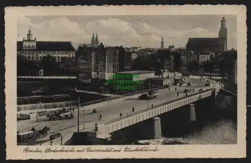 150172 Ansichtskarte Breslau 1941 Werderbrücke mit Universität und Elisabethkirche